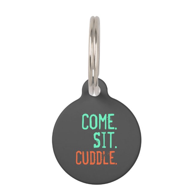 Kom. Ga zitten. Keuken. - Koraal en Blauwgroen Huisdierpenning (Voorkant)