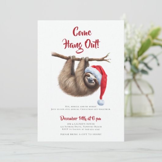 Kom hangen uit luiaard rood Pet grappig kerstfeest Kaart (Staand voorkant)