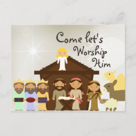 Kom het kerstBriefkaart van de geboorte van Him Na Feestdagenkaart