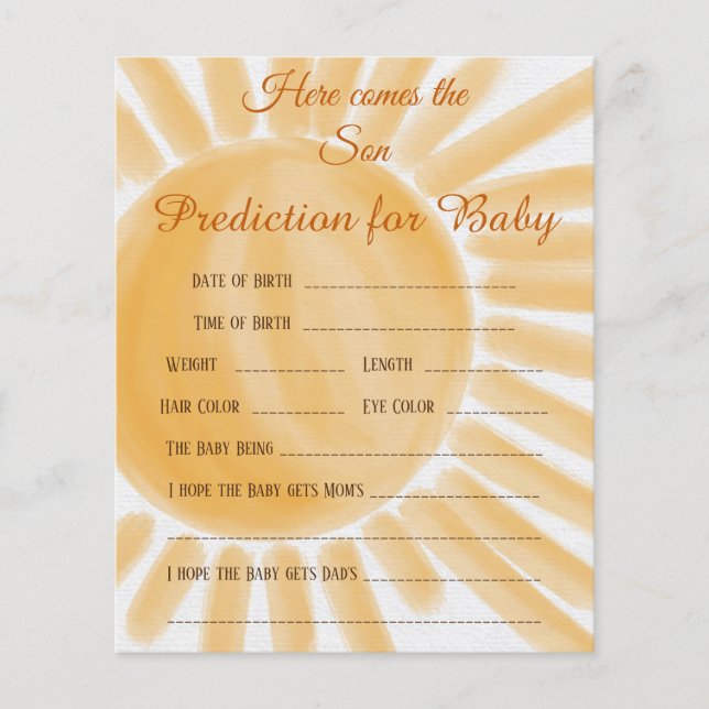 Kom hier, Baby shower Baby Prediction Game (Voorkant)