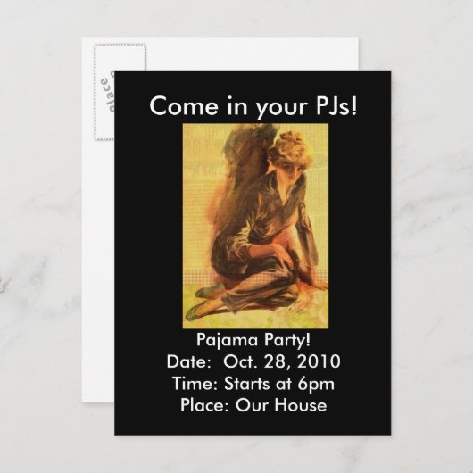 Kom in je PJ's!, Pajama Party nodigt uit Uitnodiging Briefkaart (Voorkant / Achterkant)