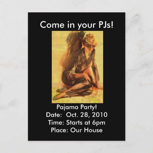 Kom in je PJ's!, Pajama Party nodigt uit Uitnodiging Briefkaart (Voorkant)