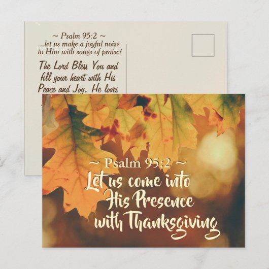 Kom in zijn aanwezigheid met Thanksgiving, Bijbel Briefkaart (Voorkant / Achterkant)