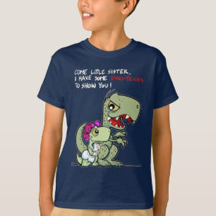 Kom kleine zus Dino-trucs grote broer T-shirt