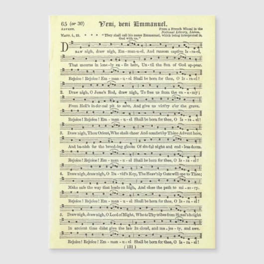 "Kom, kom, Emmanuel" Magnetische Kaart (Voorkant)