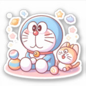 Kom Kom Kat En Doraemon Sticker (Voorkant)