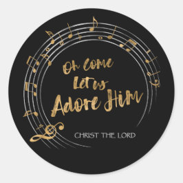 KOM LAAT ONS Christelijke Kerstmis Hymn Zwart AANB Ronde Sticker