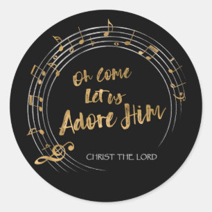 KOM LAAT ONS Christelijke Kerstmis Hymn Zwart AANB Ronde Sticker