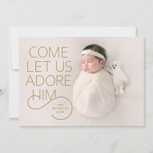 Kom laat ons Hem aanbidden Bloed Kerstfoto Kaart (Voorkant)