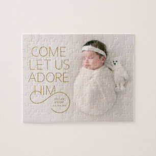 Kom laat ons Hem aanbidden Bloed Kerstfoto Legpuzzel