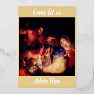 Kom, laat ons Hem aanbidden Folie Kerstkaart Feestdagenkaart