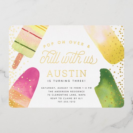 Kom langs en chill | Popsicle Kids Verjaardagsfees Folie Uitnodiging (Voorkant)