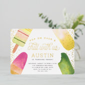 Kom langs en chill | Popsicle Kids Verjaardagsfees Folie Uitnodiging (Staand Voorkant)