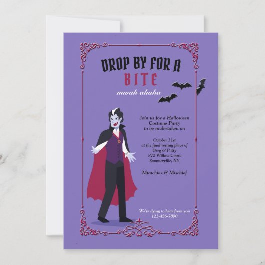 Kom langs voor een hapje Halloween-feestuitnodigin Kaart (Voorkant)