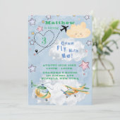 Kom mee met mijn vliegtuigen jongen Birthday party Aankondiging (Staand voorkant)