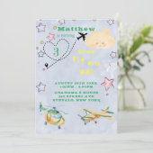 Kom mee met mijn vliegtuigen jongen Birthday party Aankondiging (Staand voorkant)