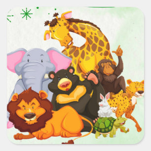 Kom mee naar de dierenpartij van het pakket Safari Vierkante Sticker