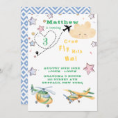 Kom mee vliegen met mijn vliegtuigen jongen Birthd Aankondiging (Voorkant / Achterkant)