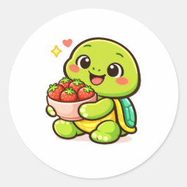 Kom met aardbeien ronde sticker