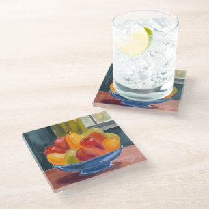 Kom met fruit aquarelschildering glazen onderzetter