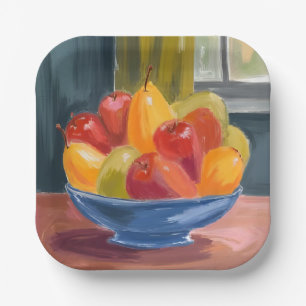 Kom met fruit aquarelschildering papieren bordje