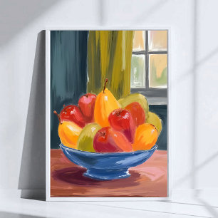 Kom met fruit waterverfschilderkunst poster