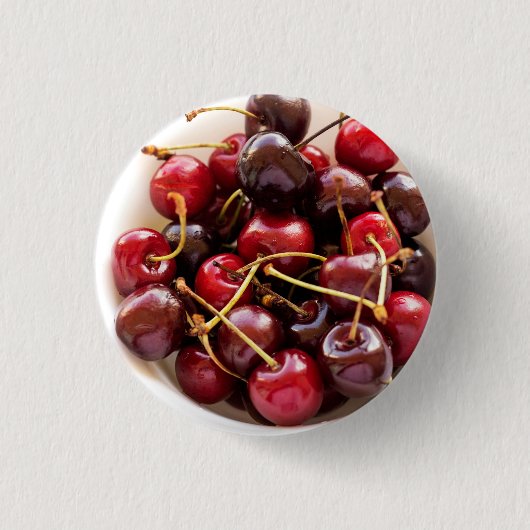 kom met kersen ronde button 3,2 cm (Voorkant)