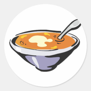 Kom met lepel tomatensoepkom ronde sticker