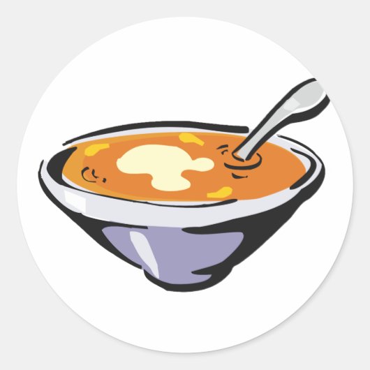 Kom met lepel tomatensoepkom ronde sticker (Voorkant)