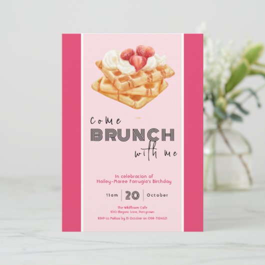 Kom met me brunchen felroze uitnodiging (Staand voorkant)