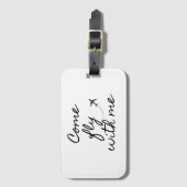 "Kom met me vliegen" Bagagelabel wit/zwart (Voorkant (verticaal))