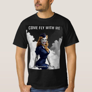 Kom met me vliegen Scandinavische stewardess vinta T-shirt