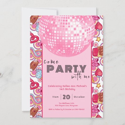 Kom met mij feesten roze verjaardagsuitnodiging kaart (Voorkant)