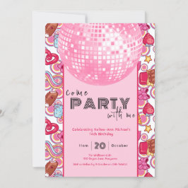 Kom met mij feesten roze verjaardagsuitnodiging kaart