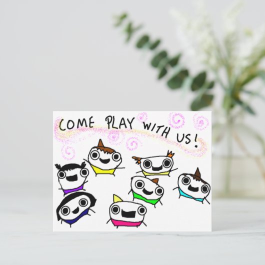 "Kom met ons spelen" Briefkaart (Staand voorkant)