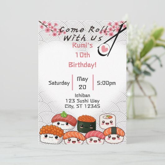 Kom met ons Sushi verjaardag Kaart (Staand voorkant)