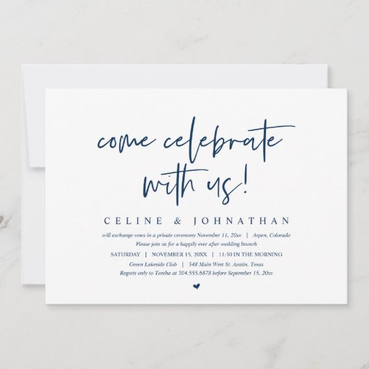 Kom met ons vieren, bruiloft Elopement Brunch Kaart (Voorkant)