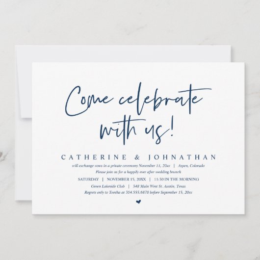 Kom met ons vieren, bruiloft Elopement Brunch Kaart (Voorkant)