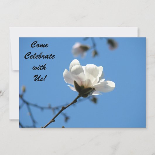 Kom met ons vieren! Uitnodigingen Blauw Wit (Voorkant)