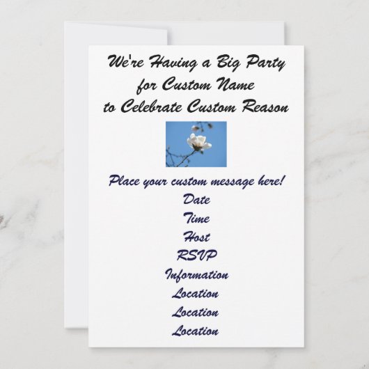 Kom met ons vieren! Uitnodigingen Blauw Wit (Achterkant)