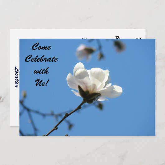 Kom met ons vieren! Uitnodigingen Blauw Wit (Voorkant / Achterkant)