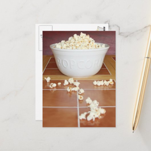 Kom met popcorn briefkaart (Voorkant / Achterkant in situ)