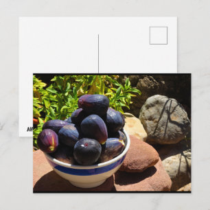 Kom met vijgenfruit op steen briefkaart