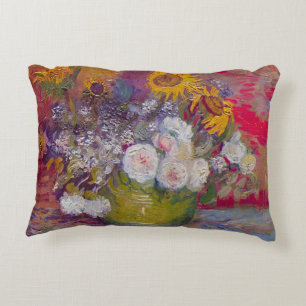 Kom met zonnebloemen en rozen van Vincent van Gogh Decoratief Kussen