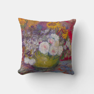 Kom met zonnebloemen en rozen van Vincent van Gogh Kussen