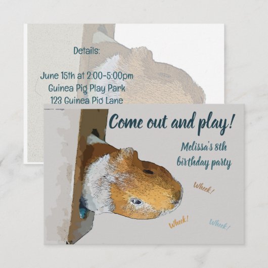 Kom naar buiten en speel uitnodiging voor cavia-fe (Voorkant / Achterkant)