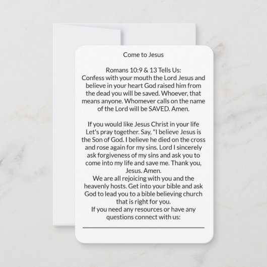 Kom naar de Kaart van Jezus Salvation Prayer (Voorkant)