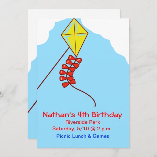 Kom naar een Kite-uitnodiging Kaart (Voorkant / Achterkant)
