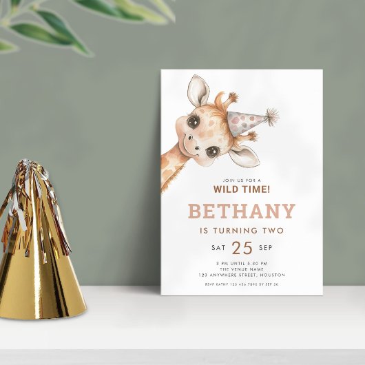 Kom naar het Wild Time Giraffe 2nd Birthday Party Kaart