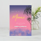 Kom naar Miami | Neon Hen Bachelorette-weekend Kaart (Staand voorkant)